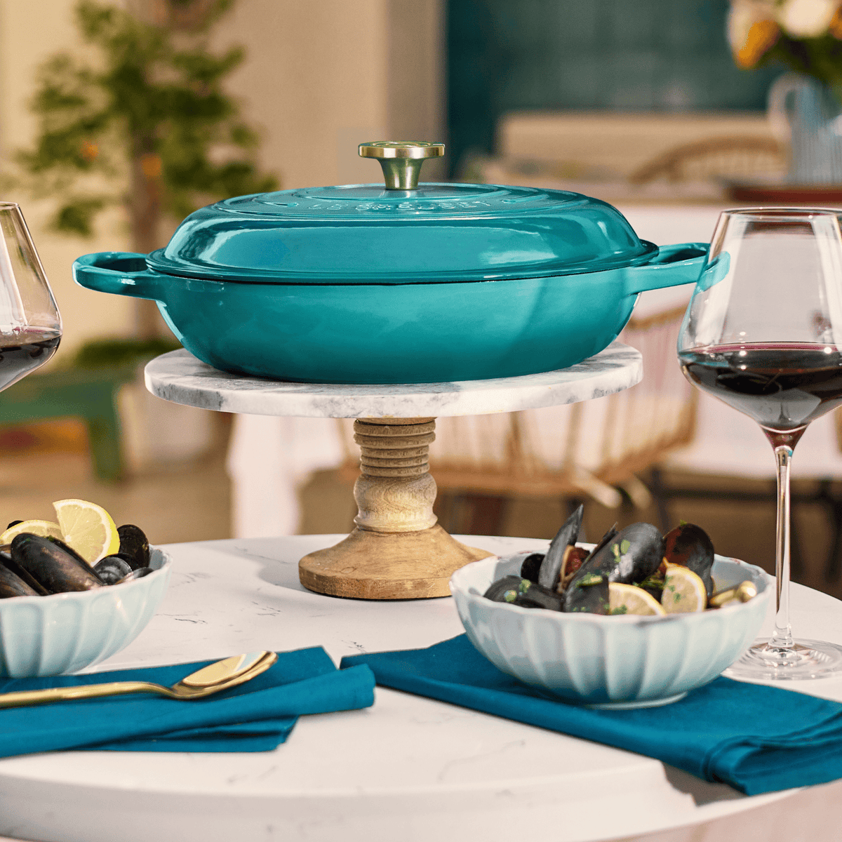 Le Creuset Signature Cast Iron Shallow Casserole 30cm Bleu Riviera