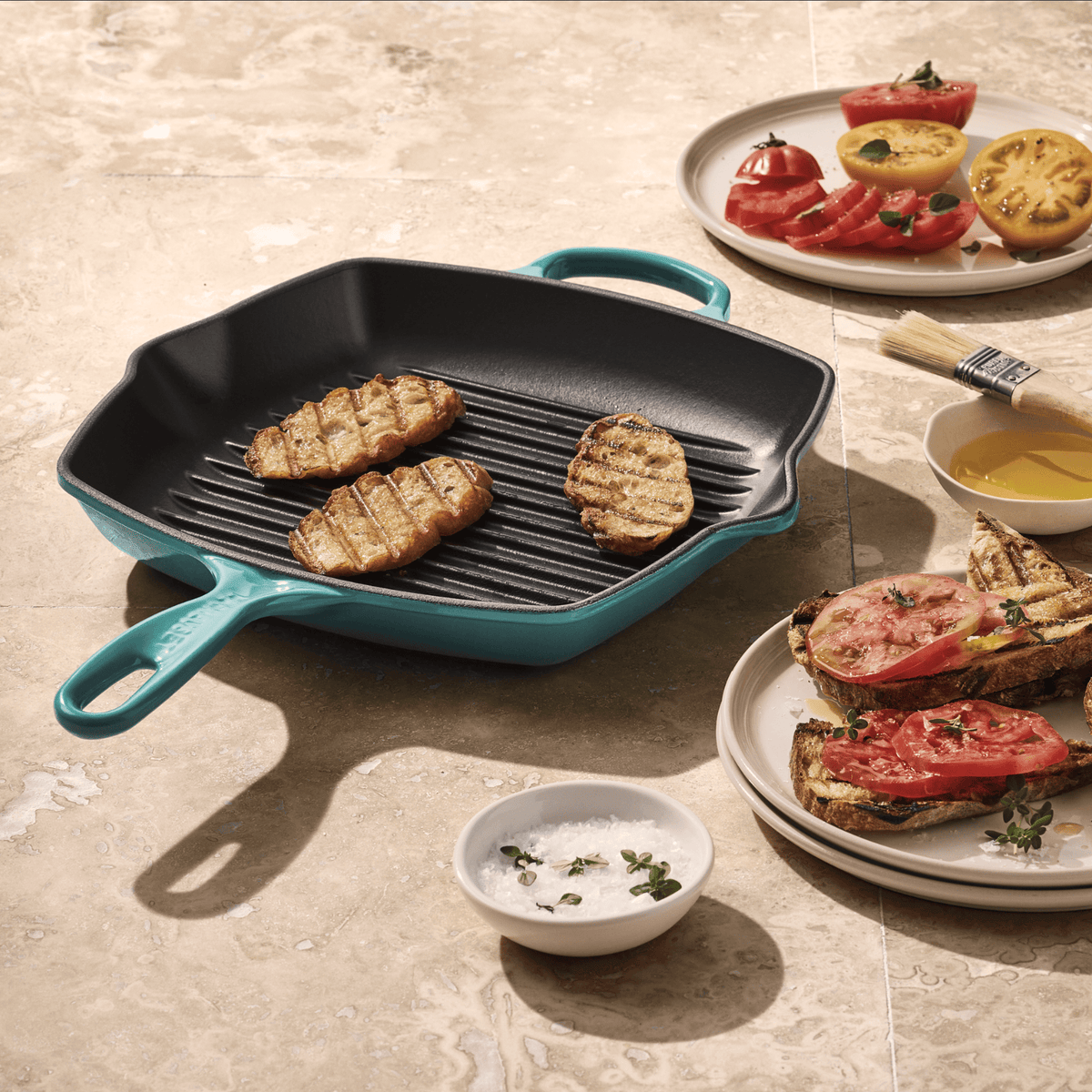 Le Creuset Signature Cast Iron Square Grillit 26cm Bleu Riviera