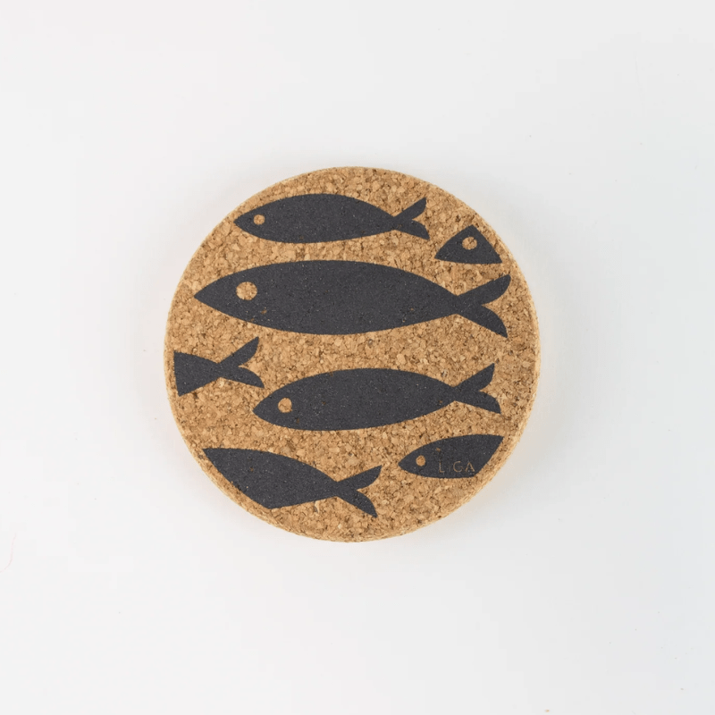 LIGA Cork Coasters Grey Fish Set of 4