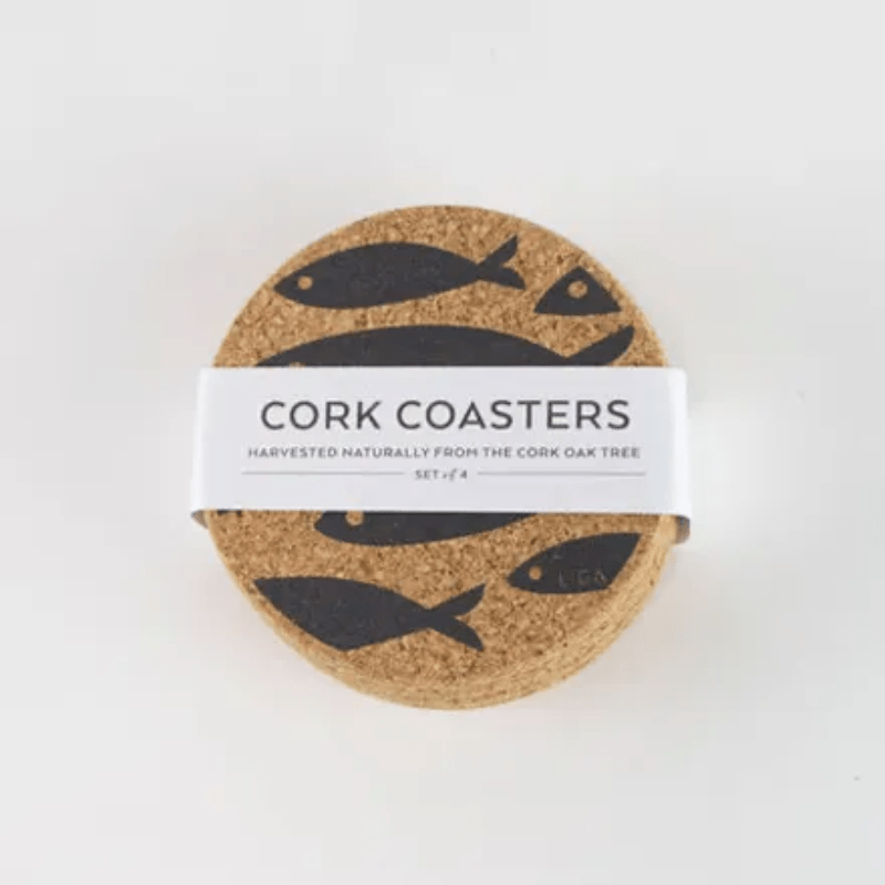 LIGA Cork Coasters Grey Fish Set of 4