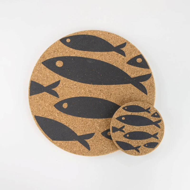 LIGA Cork Coasters Grey Fish Set of 4