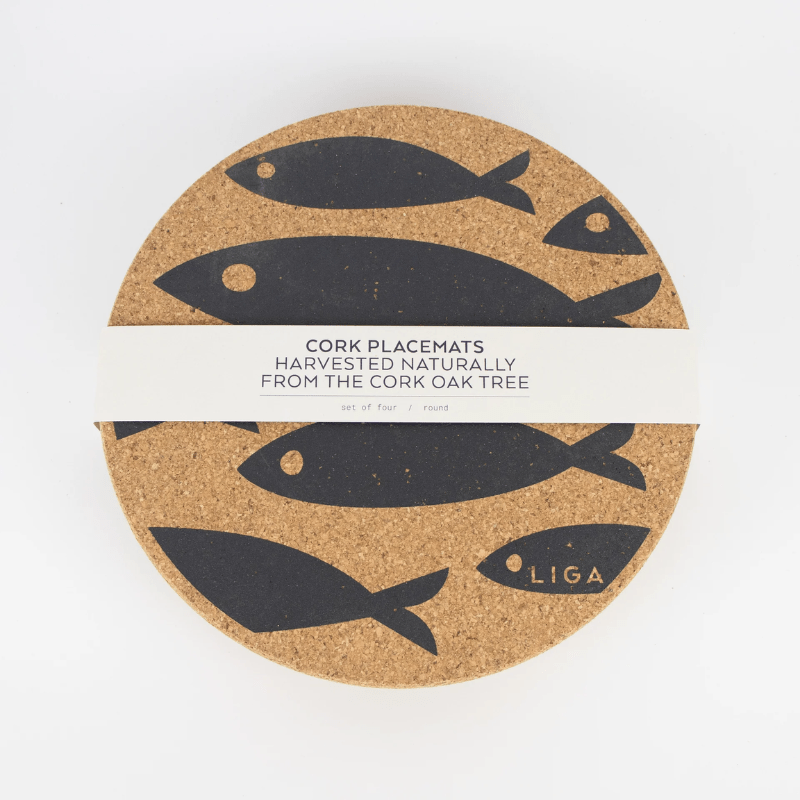 LIGA Cork Placemats Grey Fish Set of 4