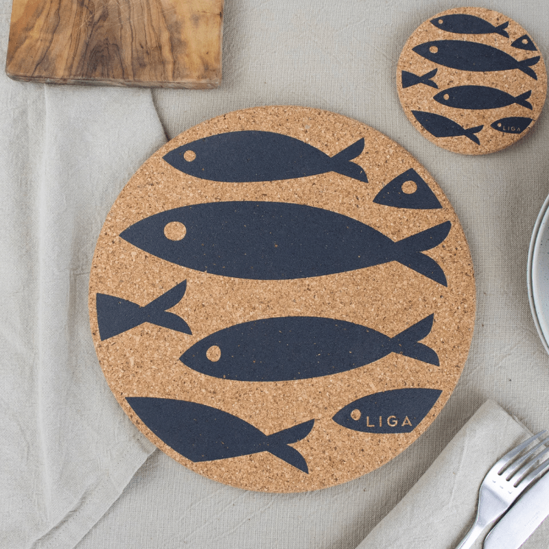 LIGA Cork Placemats Grey Fish Set of 4