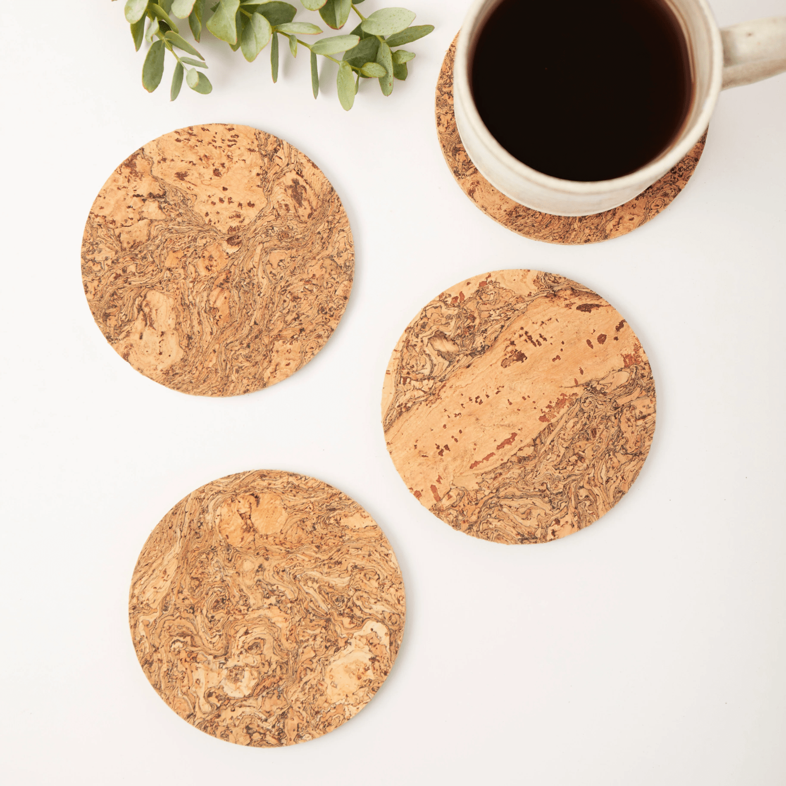 LIGA Natural Cork Round Coasters Set of 4