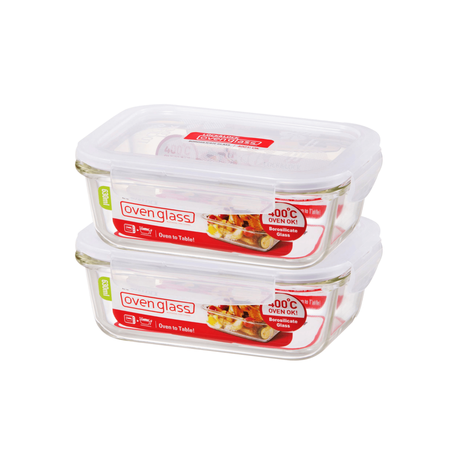 LocknLock Euro Glass Rectangular Container with Lid 630m 2-Pack