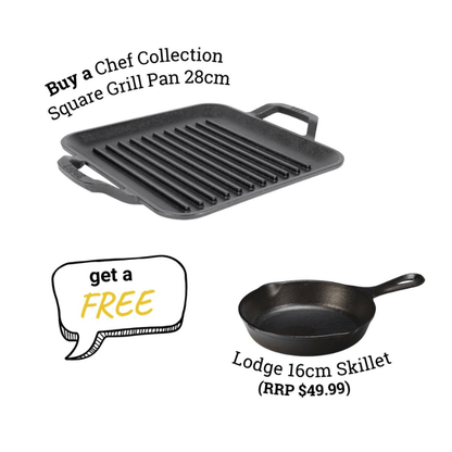 Lodge Chef Collection Cast Iron Square Grill Pan 28cm