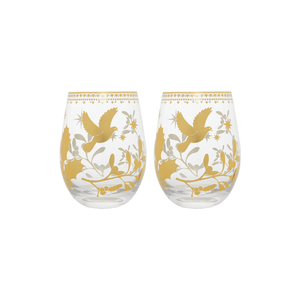 Maxwell & Williams White Christmas Stemless Wine Glass 550ml Set of 2 Gold