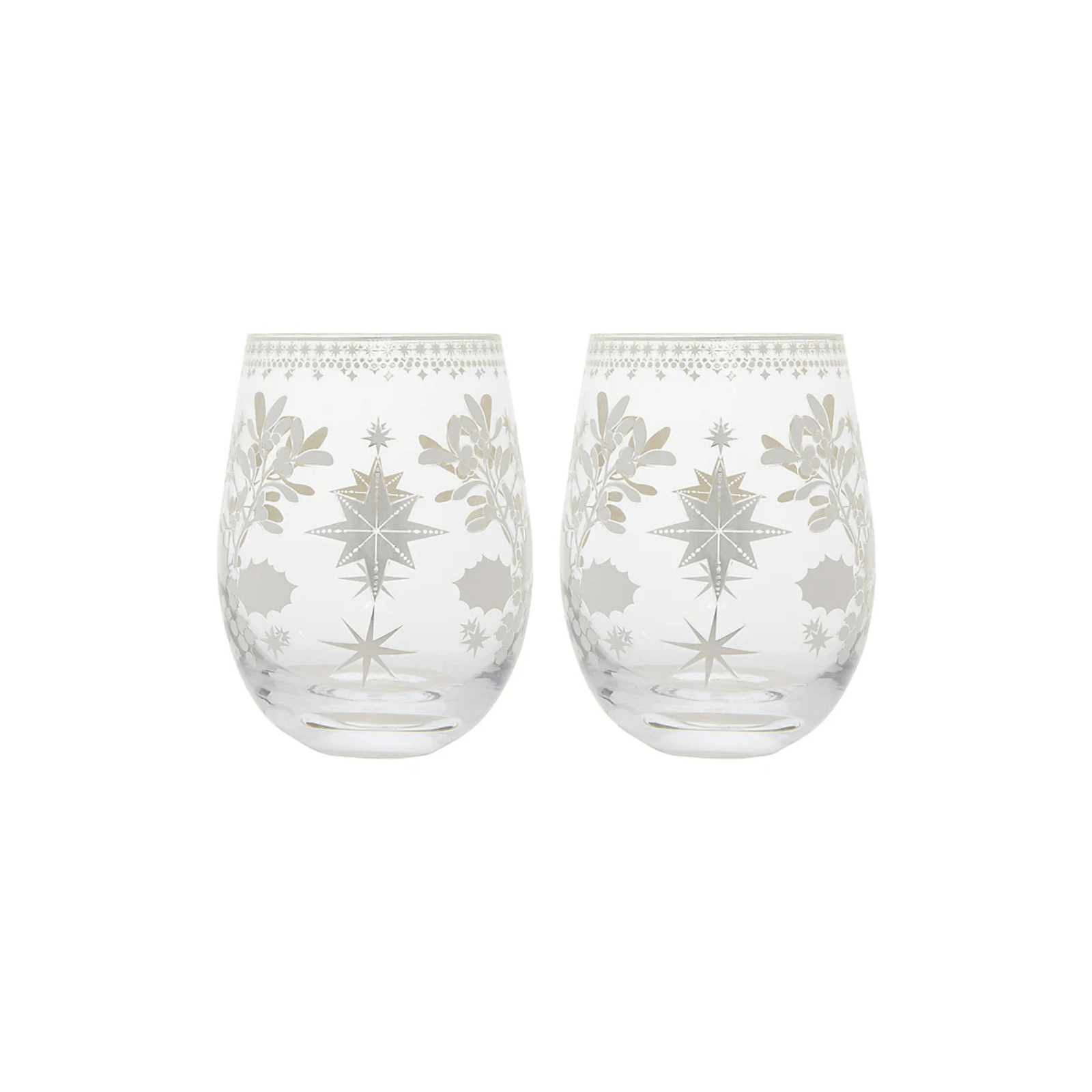 Maxwell & Williams White Christmas Stemless Wine Glass 550ml Set of 2 Silver