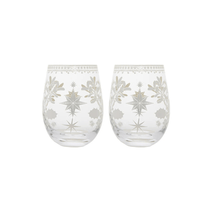 Maxwell & Williams White Christmas Stemless Wine Glass 550ml Set of 2 Silver