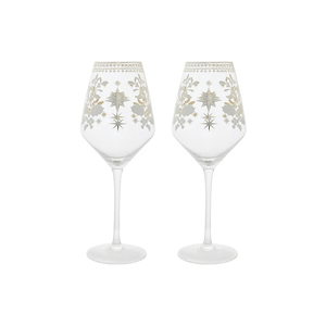 Maxwell & Williams White Christmas Wine Glass 500ml Set of 2 Silver
