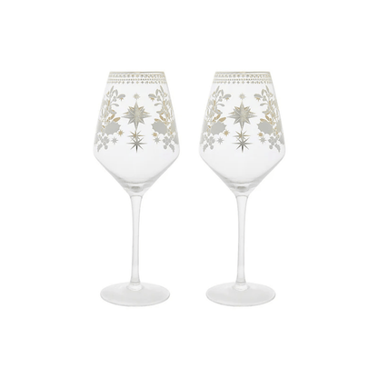 Maxwell & Williams White Christmas Wine Glass 500ml Set of 2 Silver