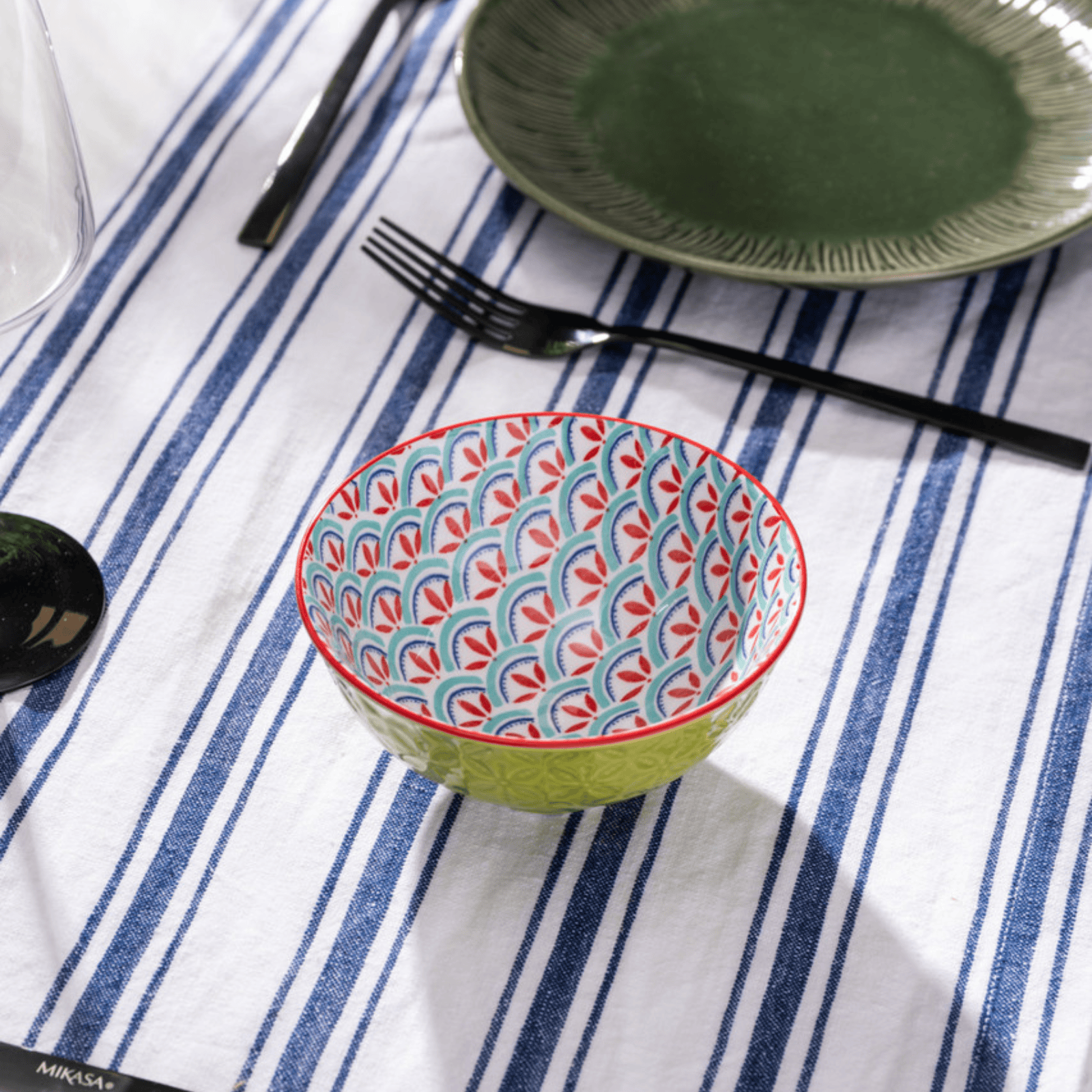 Mikasa Nibble Bowl 12cm Green and Blue Geometric