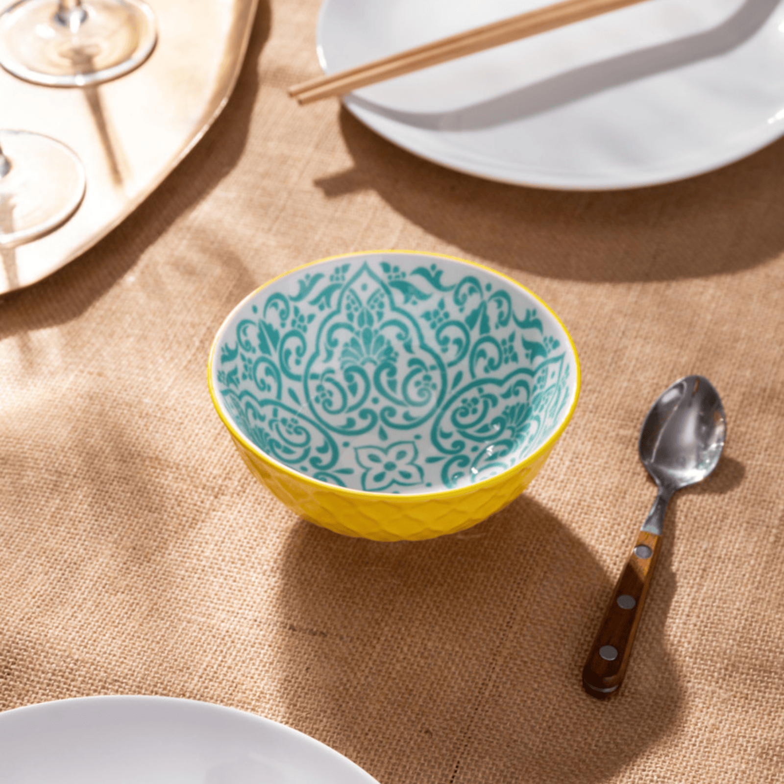 Mikasa Nibble Bowl 12cm Yellow and Blue Geometric