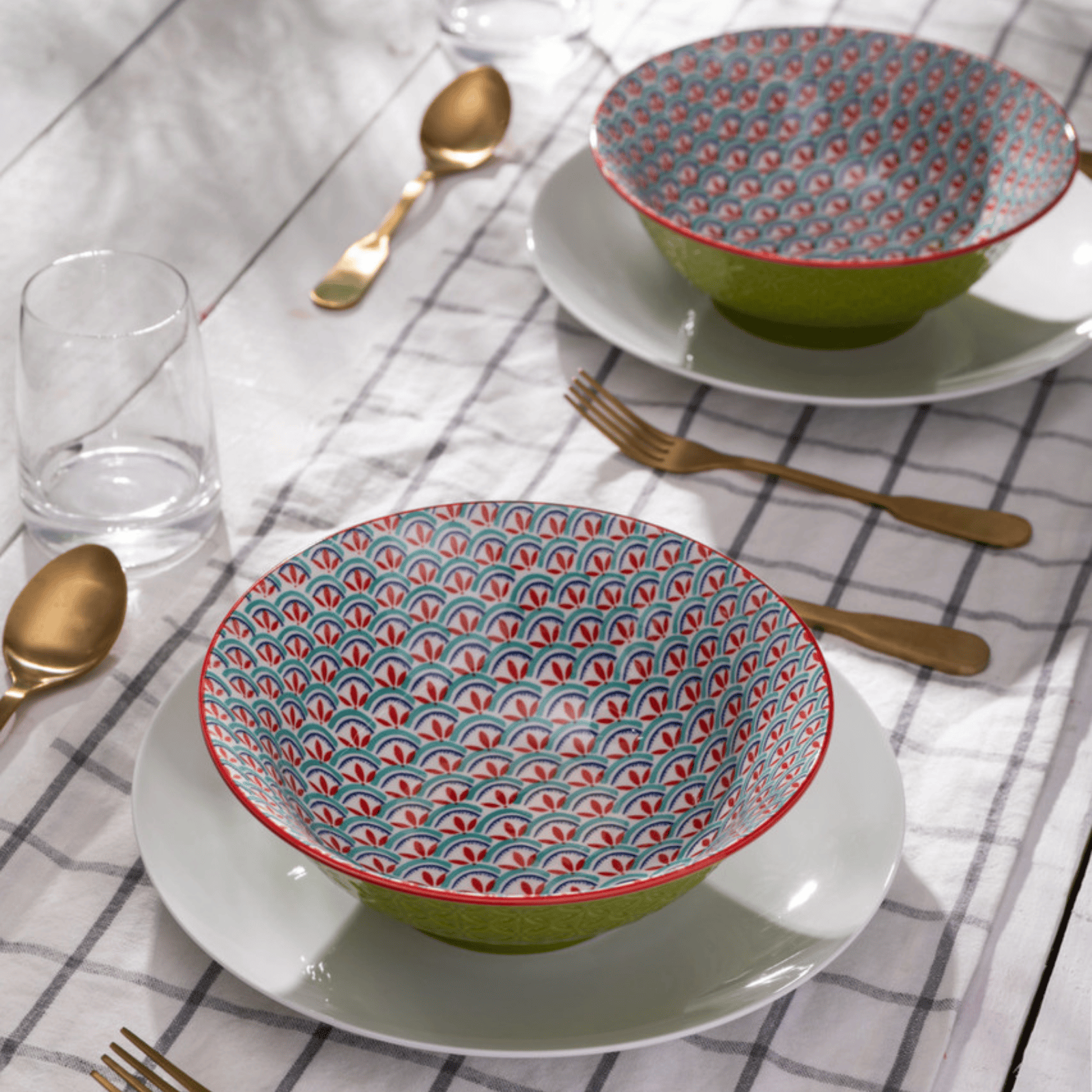 Mikasa Ramen Bowl 21cm Green and Blue Geometric