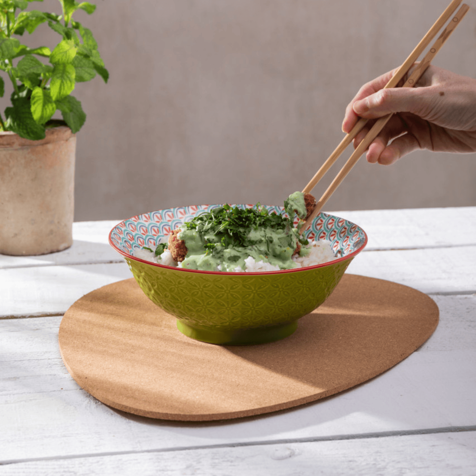 Mikasa Ramen Bowl 21cm Green and Blue Geometric