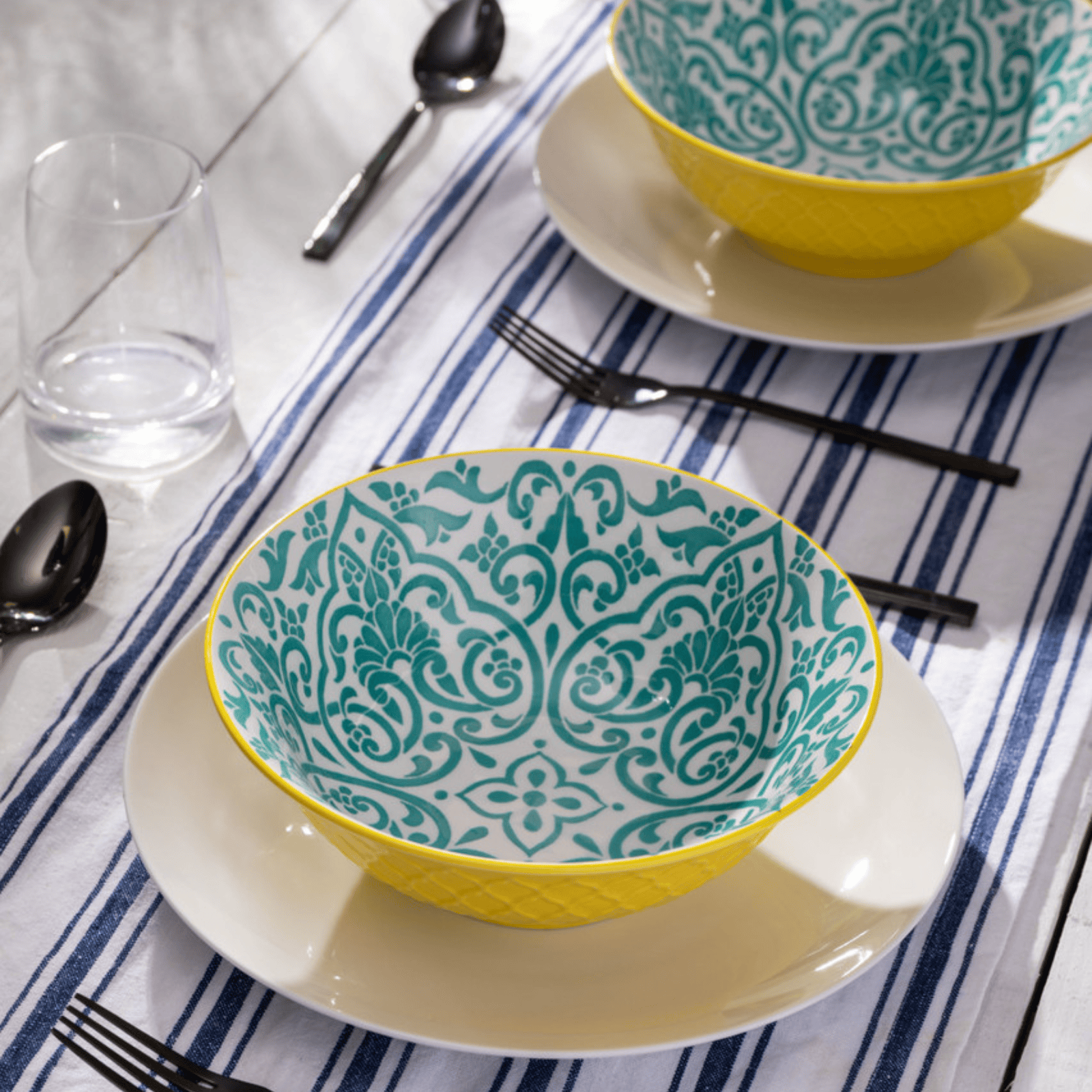 Mikasa Ramen Bowl 21cm Yellow and Blue Geometric