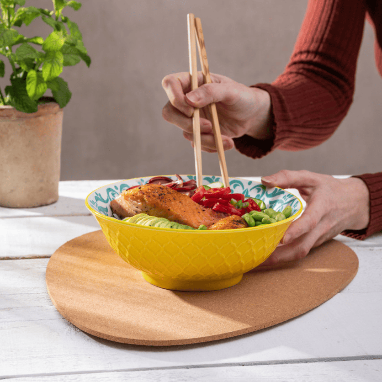 Mikasa Ramen Bowl 21cm Yellow and Blue Geometric
