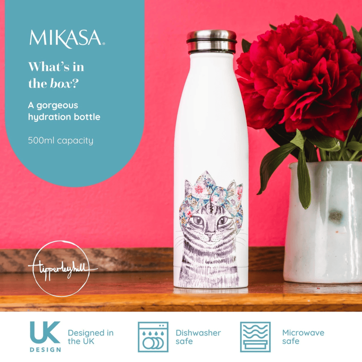 Mikasa x TipperleyHill Water Bottle 500ml Cat