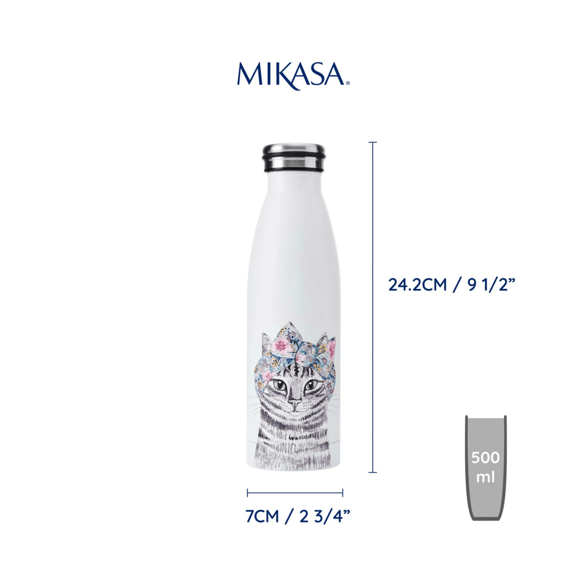 Mikasa x TipperleyHill Water Bottle 500ml Cat