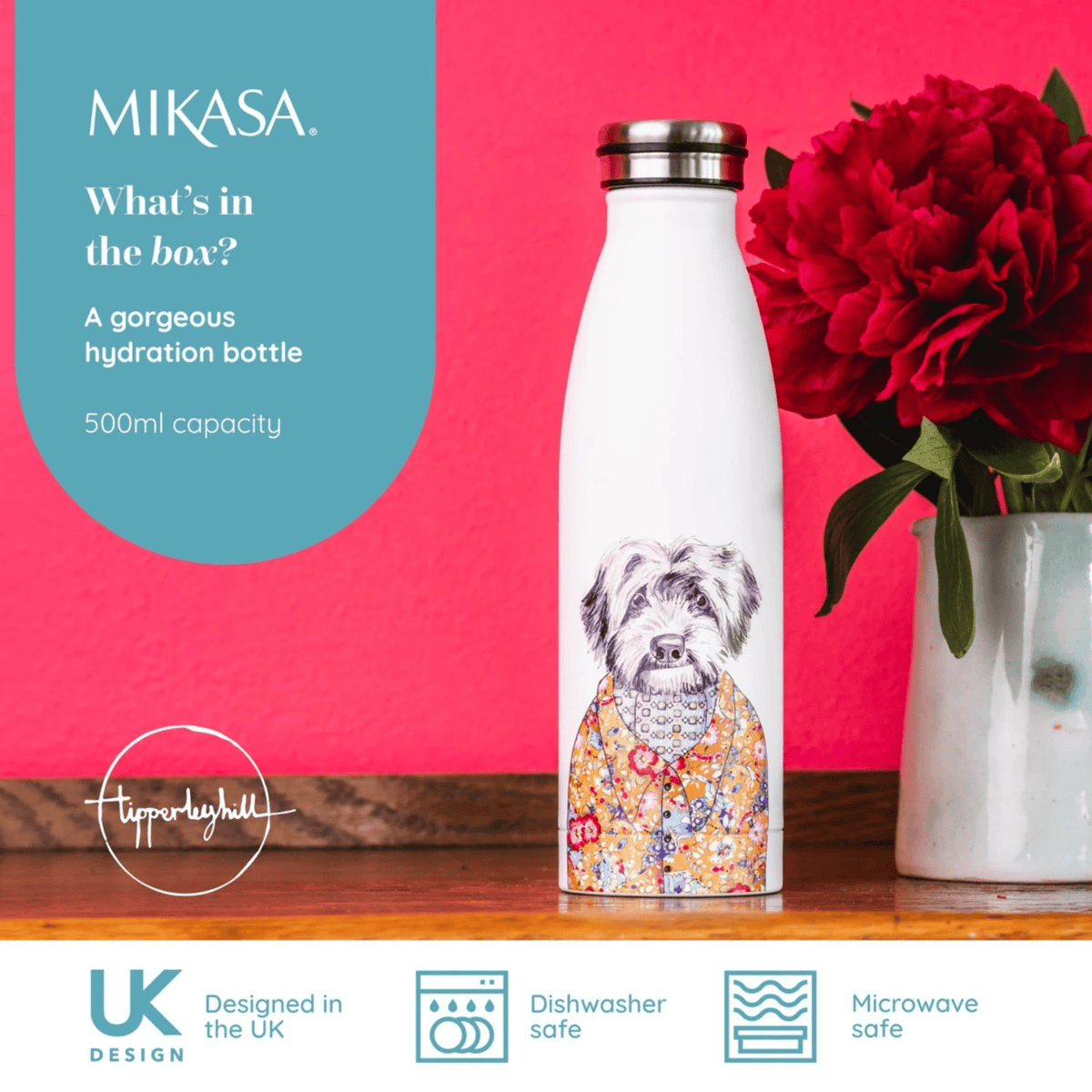 Mikasa x TipperleyHill Water Bottle 500ml Cockapoo Dog