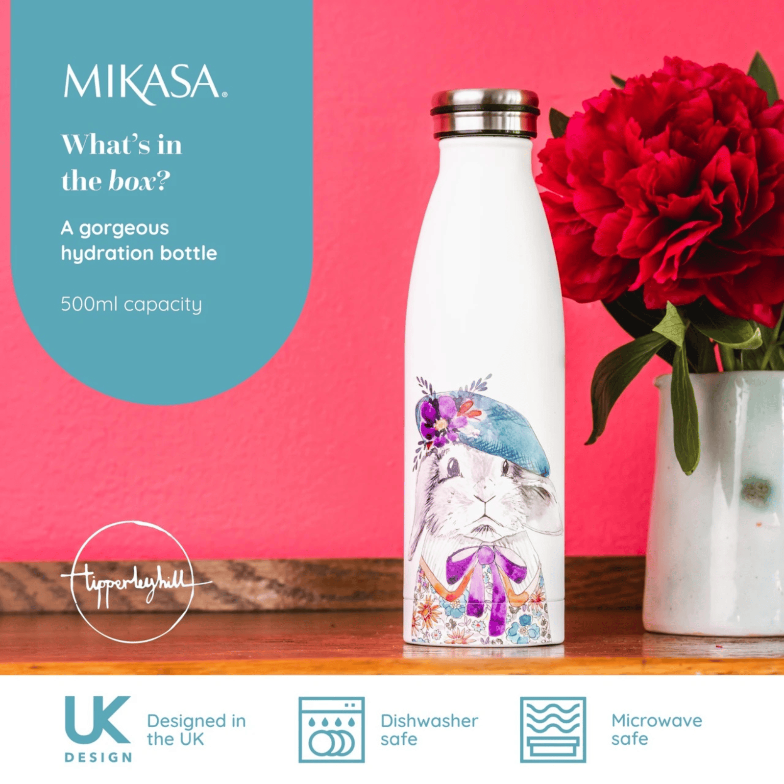 Mikasa x TipperleyHill Water Bottle 500ml Rabbit