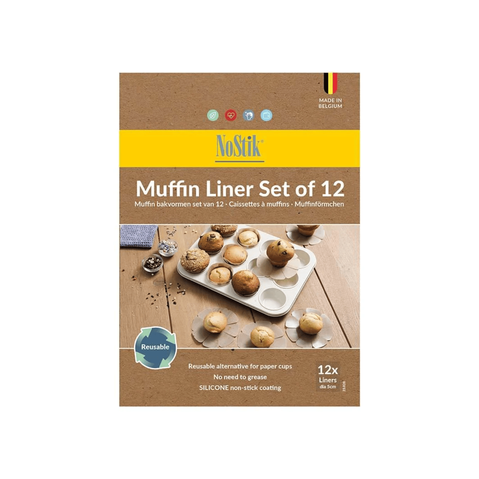 NoStik Silicone Fibreglass Muffin Liner Set of 12