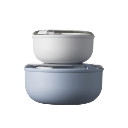 Omada Pull Box Round Container Set of 2 Grey & Periwinkle