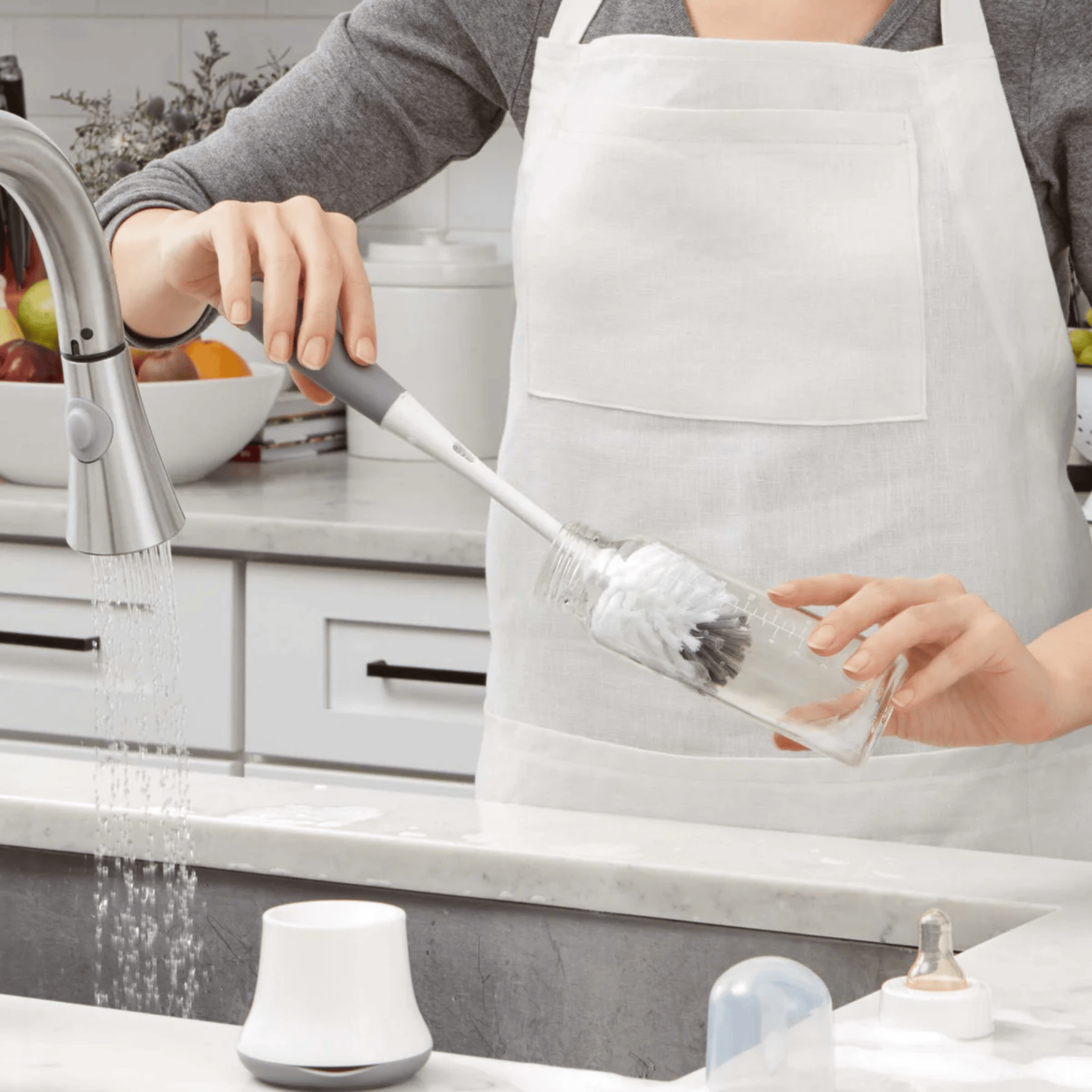 OXO Tot Bottle Brush with Detail Cleaner & Stand Pebble
