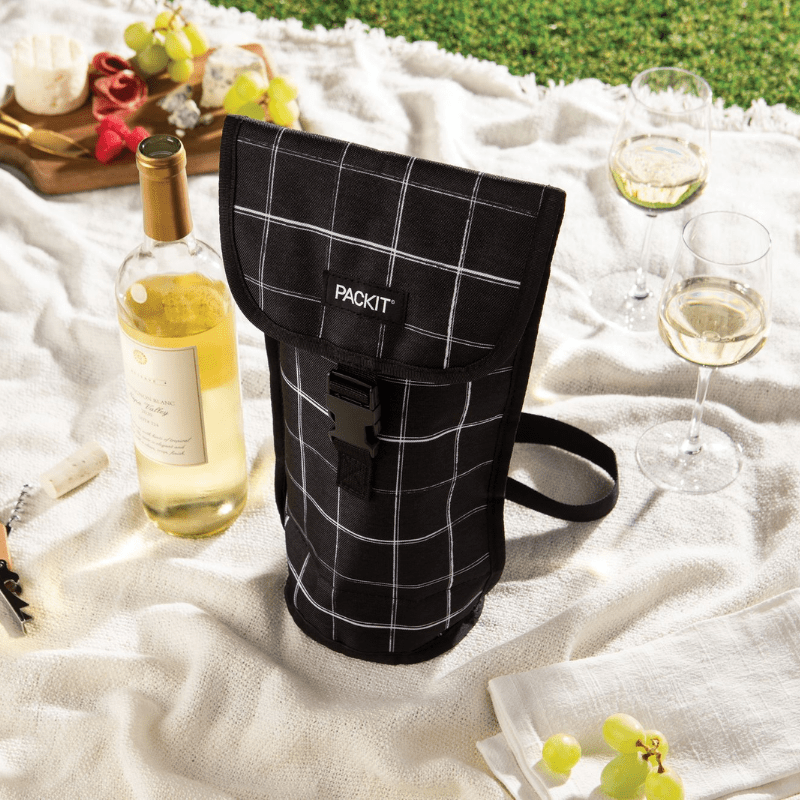 PackIt Freezable Napa Wine Bag Black Grid