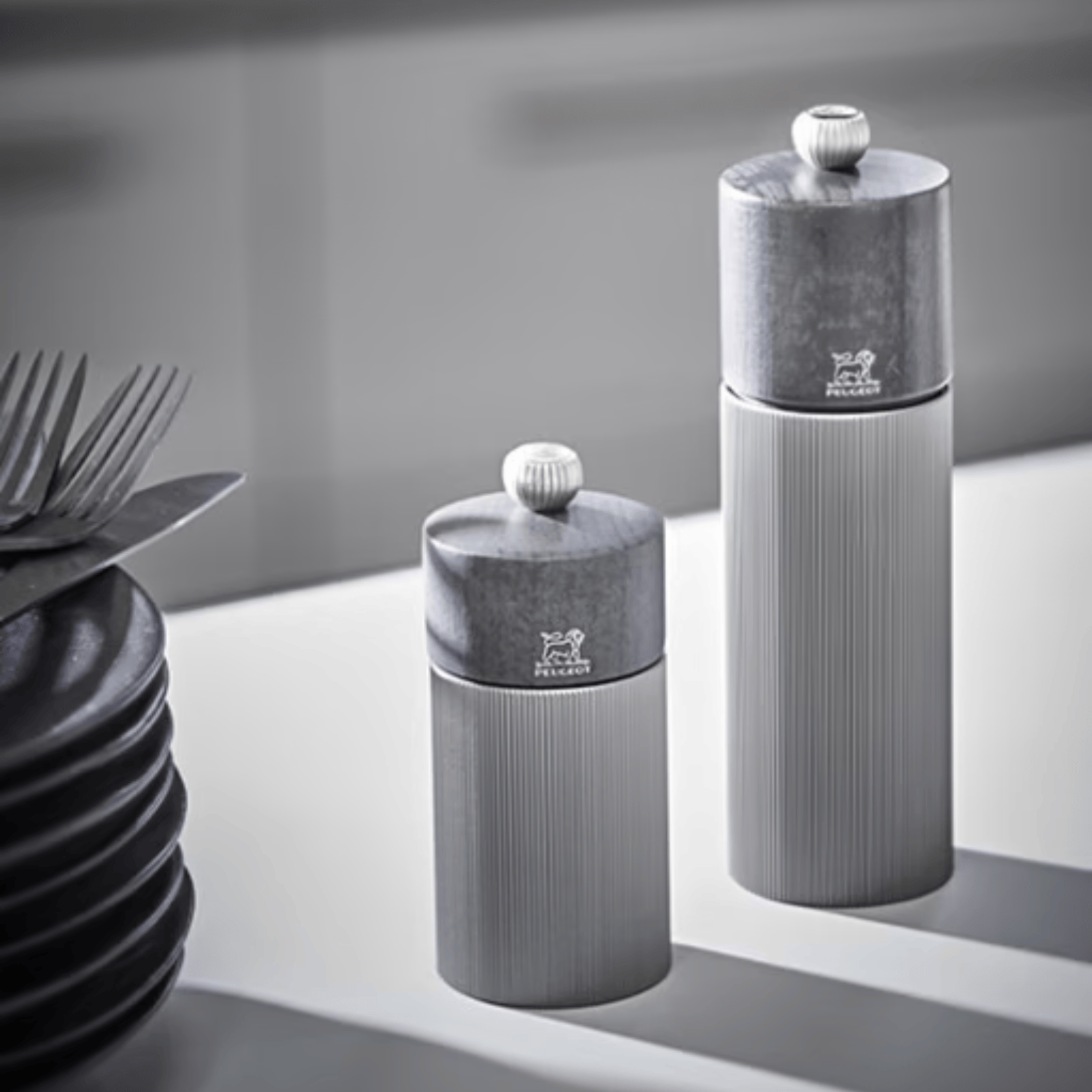 Peugeot Line Aluminium & Graphite Wood Salt Mill 18cm