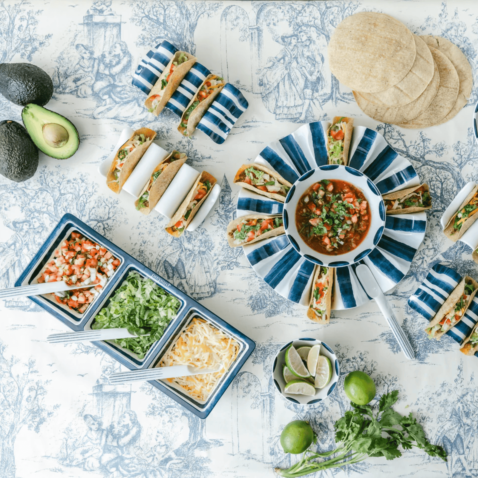Prepara 3-Section Taco Tray Coastal Stripe