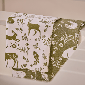 Ulster Weavers Cotton Tea Towel Forest Friends Sage 2-Pack