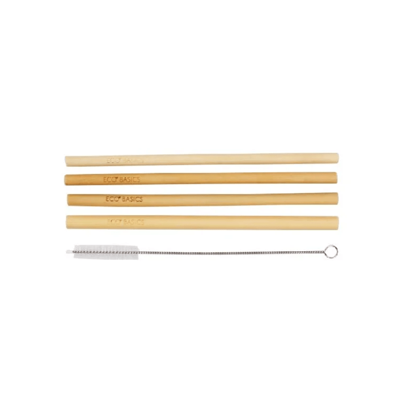 White Magic Eco Basics Reusable Bamboo Straws 4-Pack with Brush The Homestore Auckland