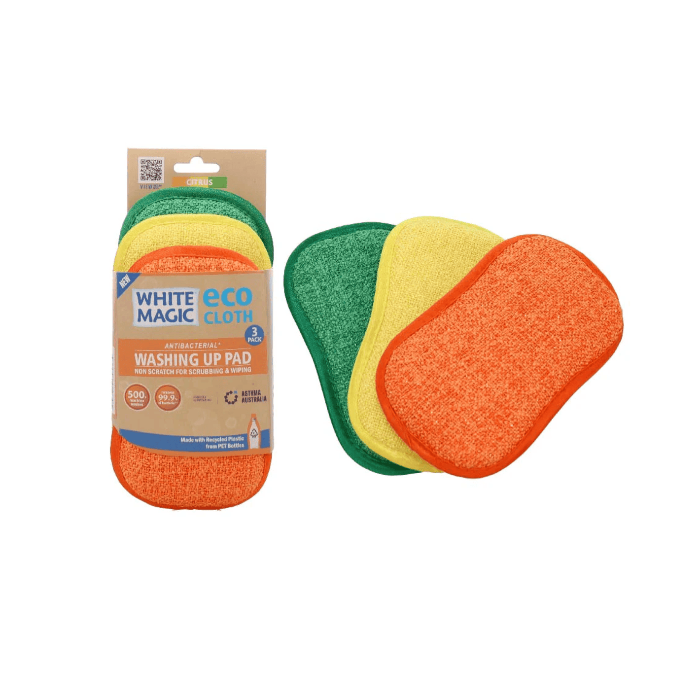 White Magic Eco Cloth Washing Up Pad 3-Pack Citrus