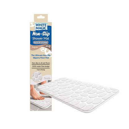 White Magic Non-Slip Shower Mat River Stone Regular Cream