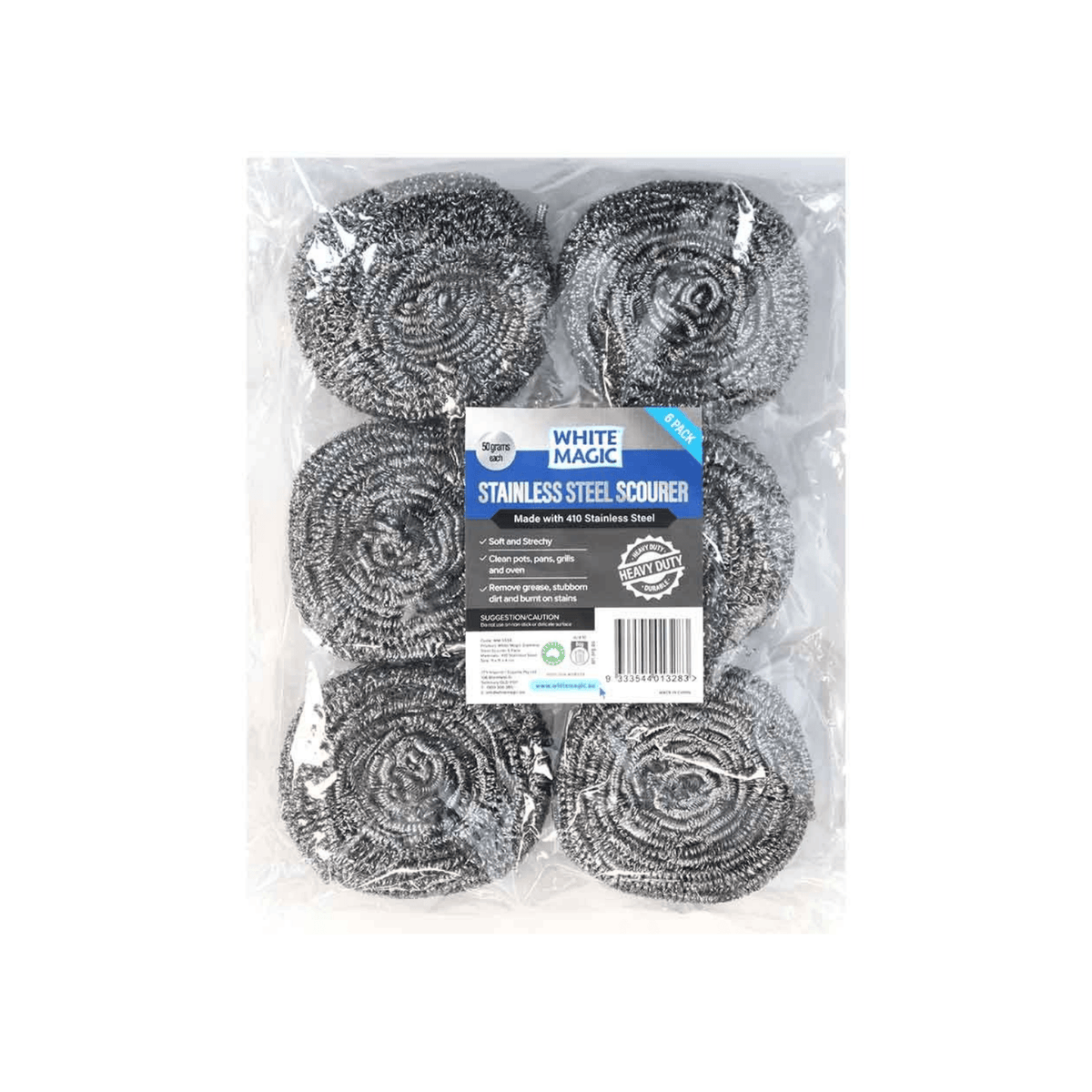 White Magic Stainless Steel Scourer 6-Pack