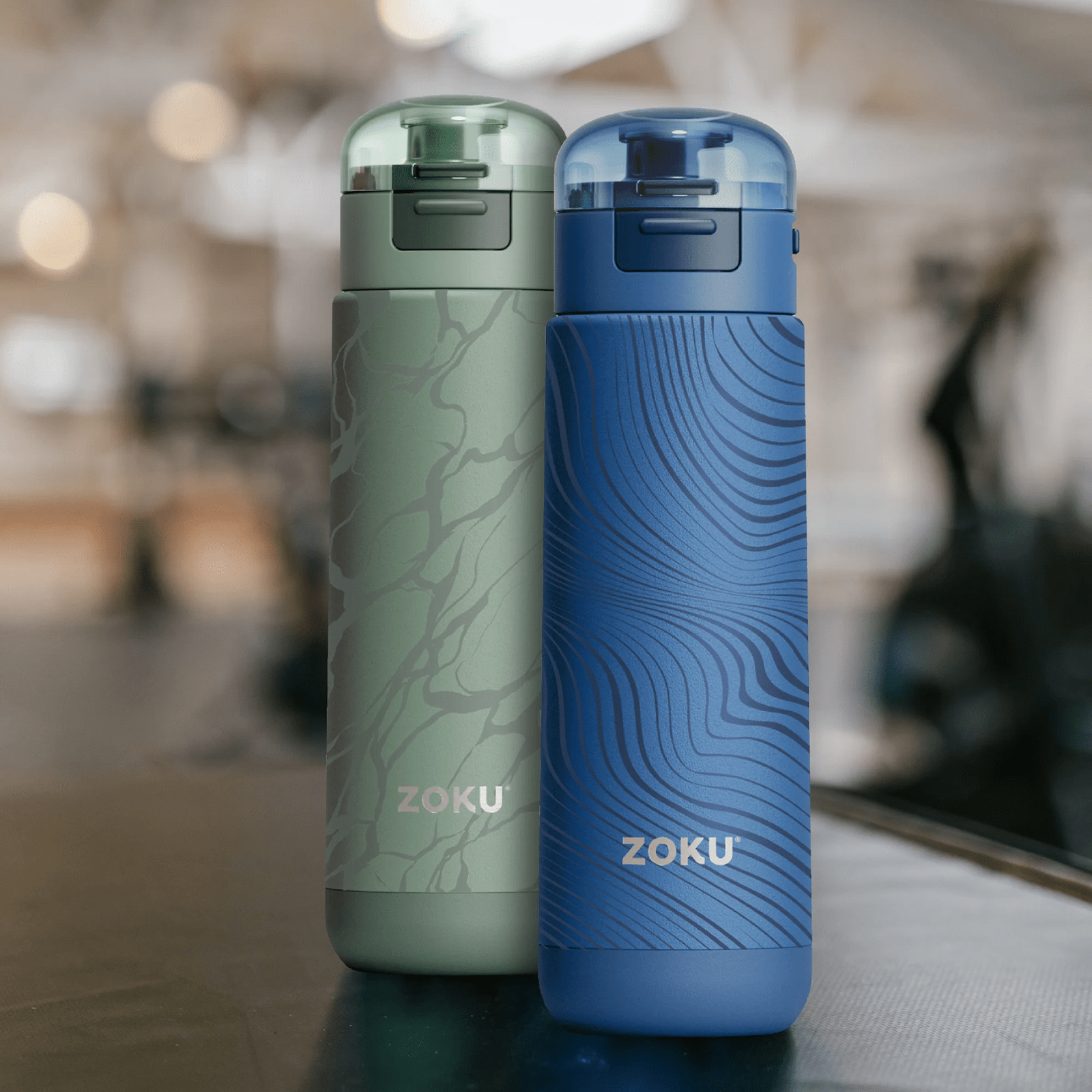 ZOKU Stainless Sports Bottle 500ml Blue Wavy