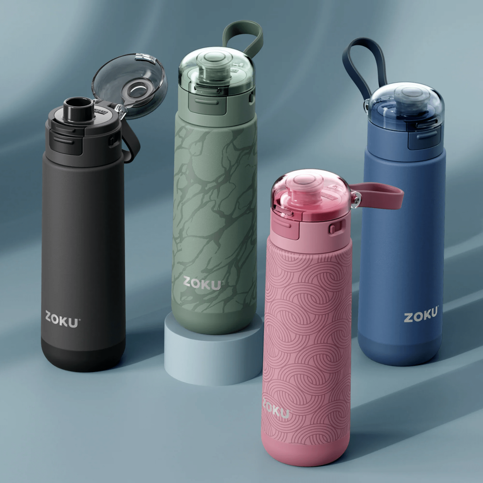 ZOKU Stainless Sports Bottle 500ml Pink Geometric