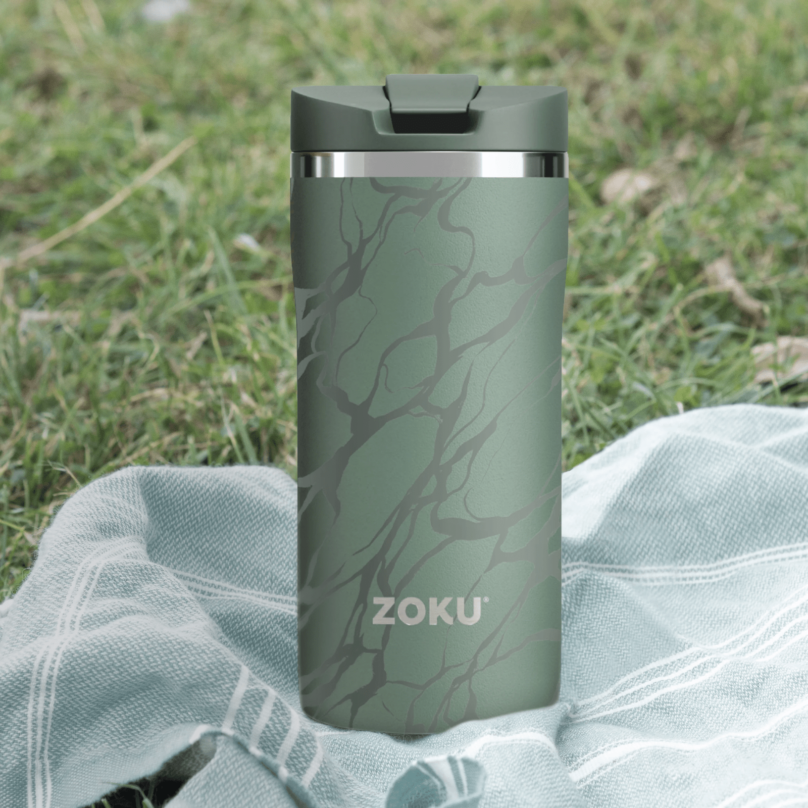 ZOKU Stainless Travel Mug 355ml Green Marble