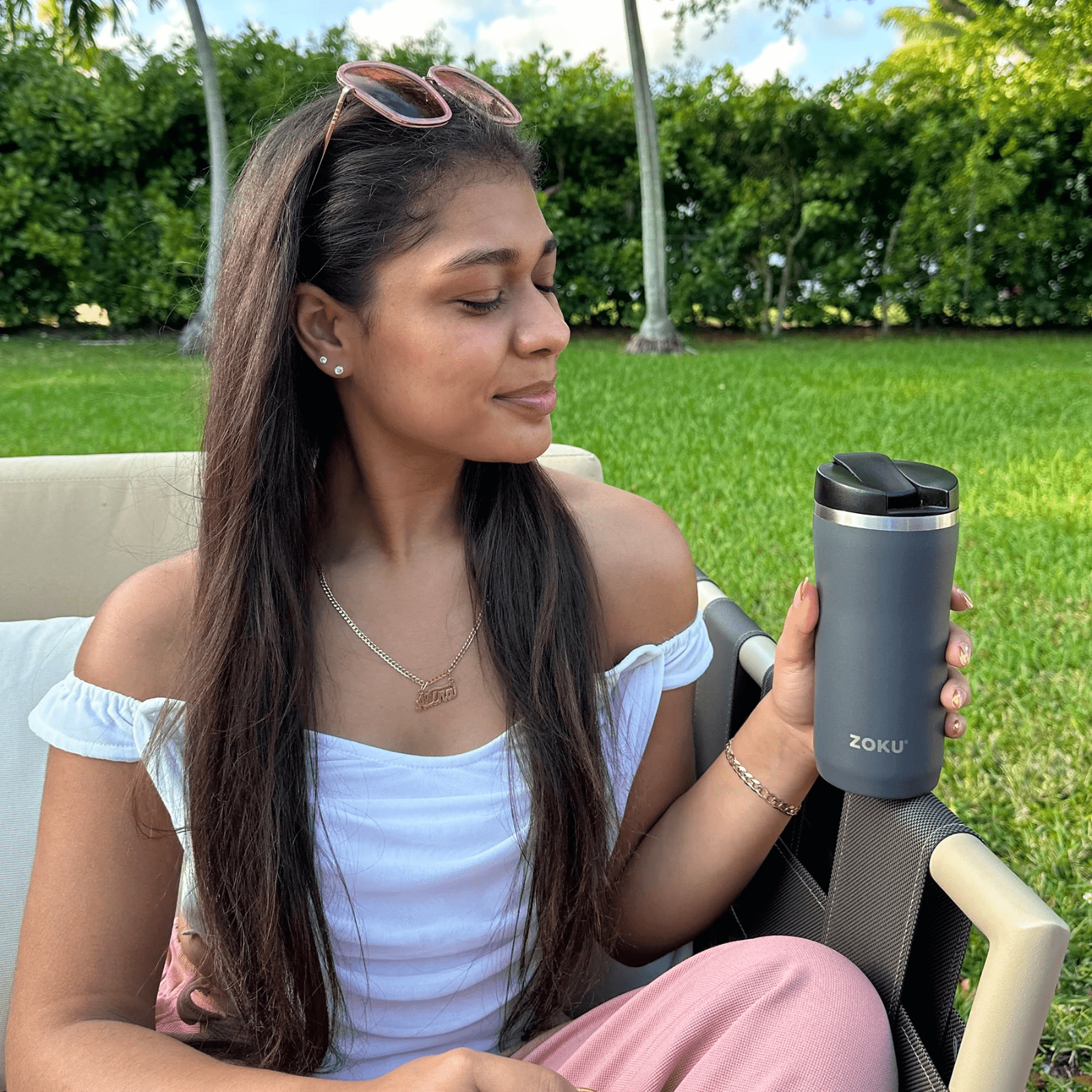 ZOKU Stainless Travel Mug 355ml Green Marble