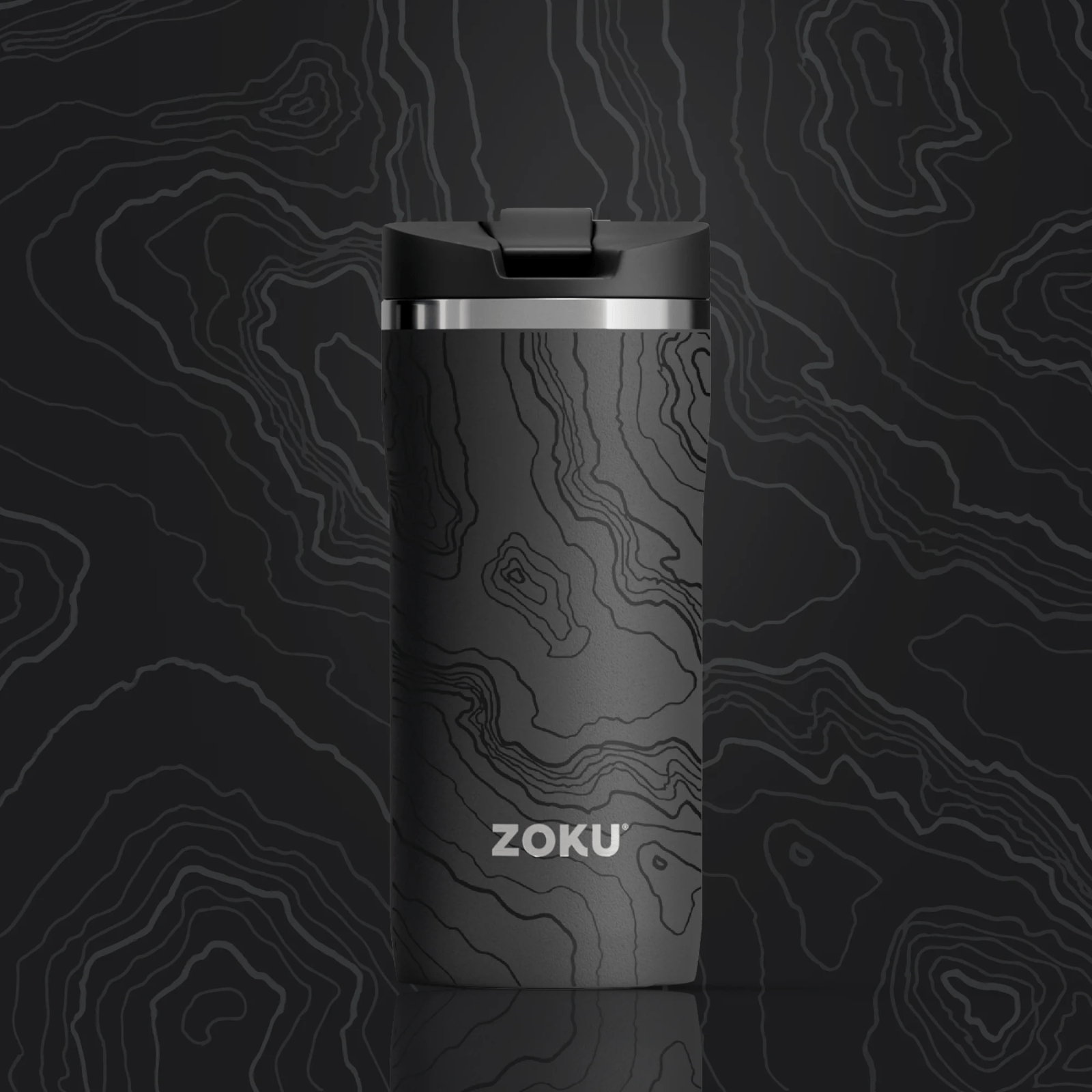 ZOKU Stainless Travel Mug 355ml Grey Topographic