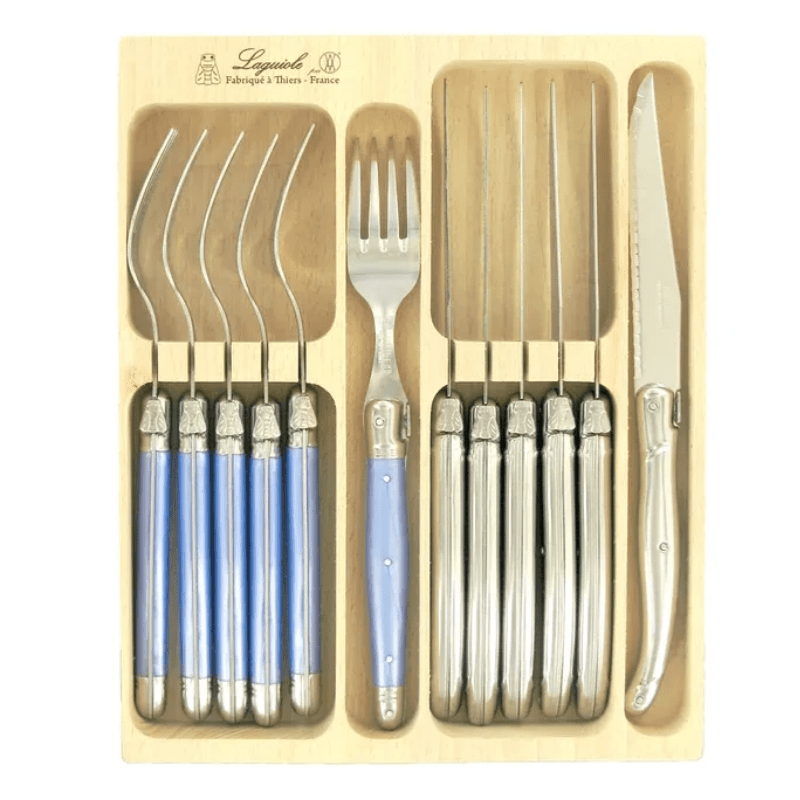 Andre Verdier Laguiole Knife & Fork Set 12 Piece Blue & Stainless Steel