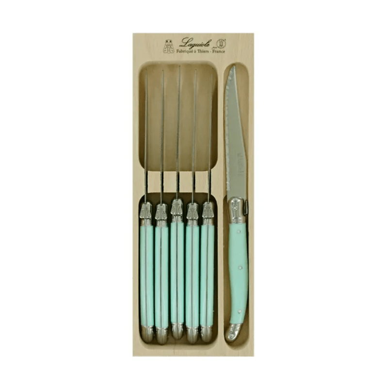 Andre Verdier Laguiole Steak Knife Set Of 6 Pale Green