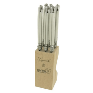 Andre Verdier Laguiole Steak Knife Set Of 6 White Block