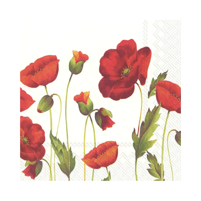IHR Luncheon Poppy White Napkins Pack of 20