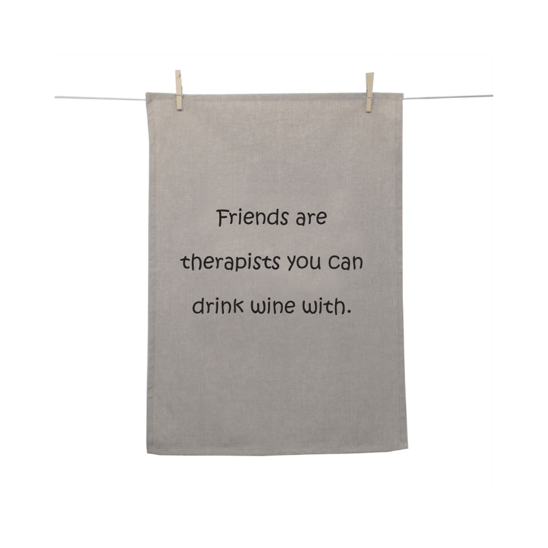 Karen Design Tea Towel Natural 'Friends are therapists'