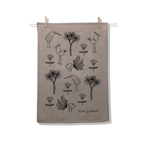 Karen Design Tea Towel Natural 'NZ Birds'