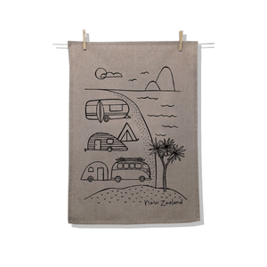 Karen Design Tea Towel Natural 'NZ Camping'