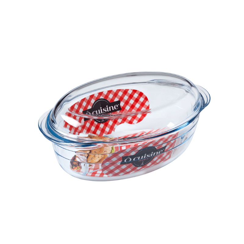 O'Cuisine Borosilicate Glass Oval Casserole with Lid 33cm x 20cm 4L