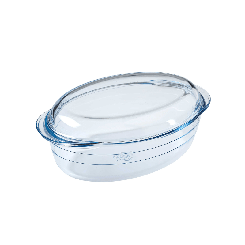 O'Cuisine Borosilicate Glass Oval Casserole with Lid 33cm x 20cm 4L